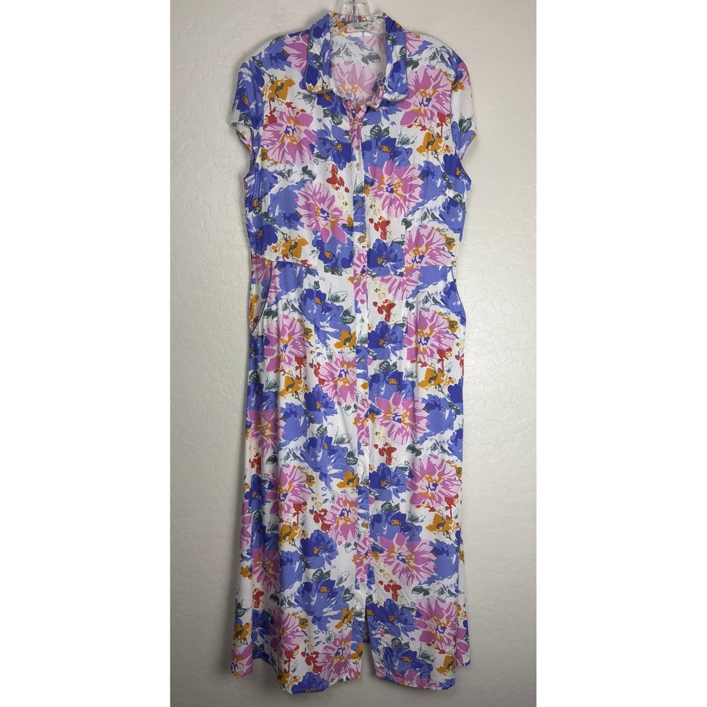 Queens Fashion Collection Floral Maxi Dress XL White Purple Viscose Pockets 2829